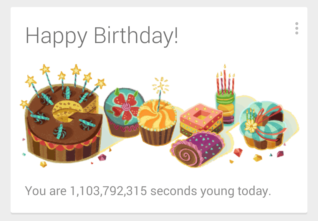 Happy Birthday message from google.